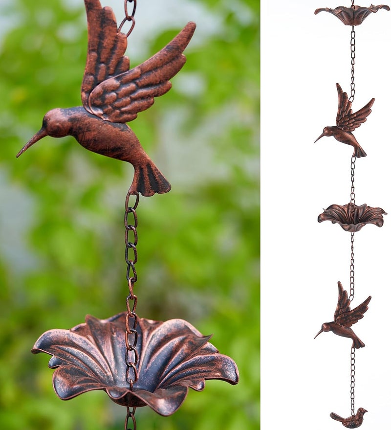 HOUYANG 8.5FT Hummingbird Rain Chain,Rain Chains for Outside,Rainwater Catcher Chains, Outdoor Garden Yard Decor - Image 1